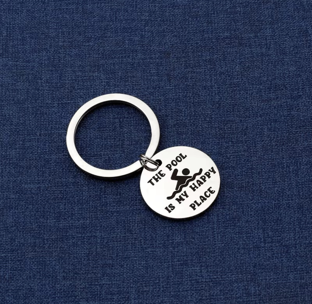 3/$25 The Pool Is My Happy Place Stainless Steel Keychain NEW